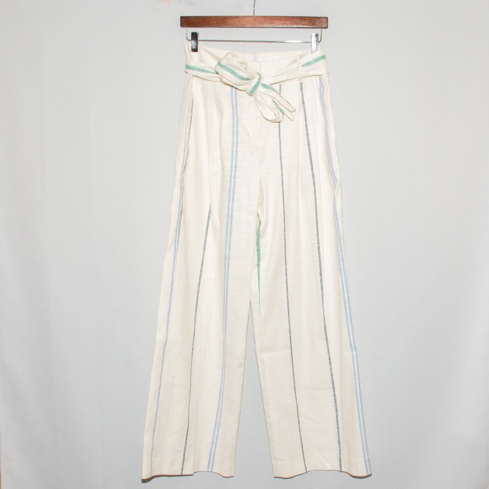 Ann Taylor Tie Waist Striped Linen Wide Leg Pants - Picture 3 of 8